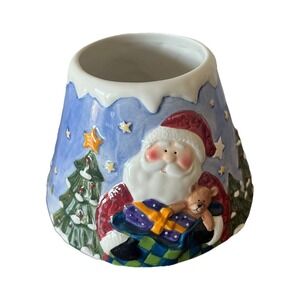 Salt City Ceramic Holiday Christmas Santa Claus Candle Shade Topper And‎ Plate